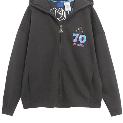Disneyland 70th Anniversary Castle Mickey Mouse Cartoon Print Embroidery Fleece Sweatshirt Women Hooded Zipper VELOUR Jumper Top