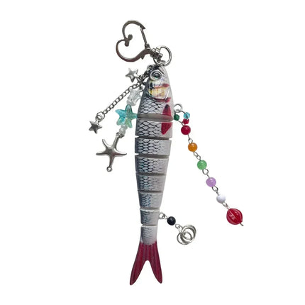 New Plastic Fish Keychain Multi Jointed Simulation Fish Hook Key Chain Backpack Pendant Gifts