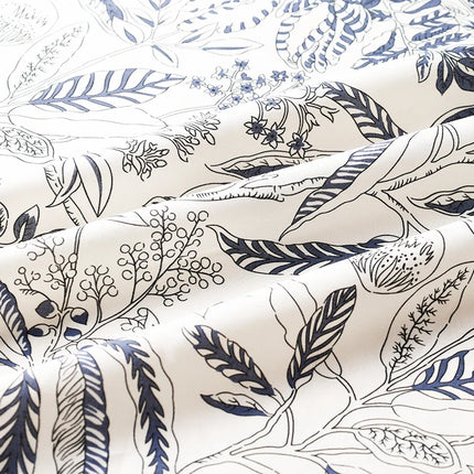 Island Style Blue Leaf Print 100% Cotton 60S Poplin Fabric Shirt Dress Material DIY Craft Textile Womens Apparel Spring Summer