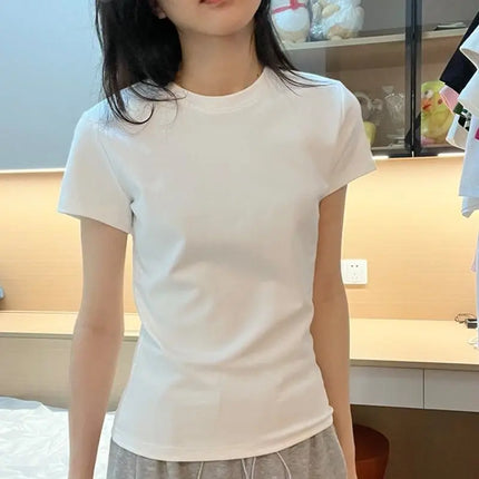 Spring Summer New Short Sleeve T-Shirt Women Solid Simple Casual Soft All-Match Hot Basic Slim Tops Tees Summer Fashion 2025