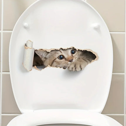 Cartoon Cat Toilet Seat Sticker - Self-Adhesive Wall Decor for Bathroom, Bedroom, Living Room