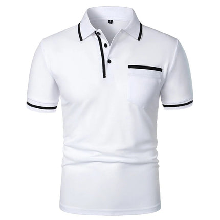 New Summer Men's Short Sleeve Polo Shirts Solid Business Casual Tees Fashion Breathable Loose Patchwork Tops Pockets Male Polos