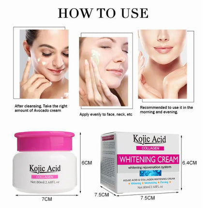 Collagen Kojic Acid Cream Facial Serum Moisturizing Nourish Damaged Bright Cream For Skin Care Repair Kojic Acid Face Cream 80ml