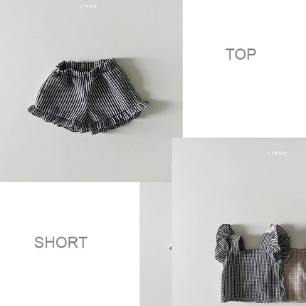 Baby Girl Plaid Clothes Set Casual Ruffle Sleeves T-shirt Top Shorts Girl Simple Set Kid Summer Bebes Accesorios Recien Nacido