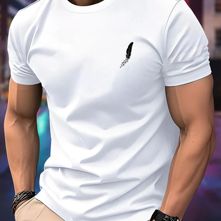 New Round Neck Running T-shirt Men Summer Thin Top Feather print Quick Dry Short Sleeve Breathable Fitness Sports T-shirt Wear