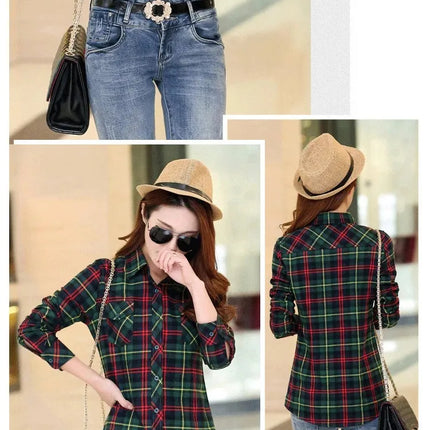 Slim Fit Plaid Long Sleeve Women's Shirt Qiang Yixuan Brand Autumn New Korean Version Cotton Button-Up Shirt