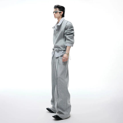 American Sle Slim Fit Striped irt Fake Two-Piece Patchwork Sweatirt Set Turn-down Collar Simple Thin Casual Jaet