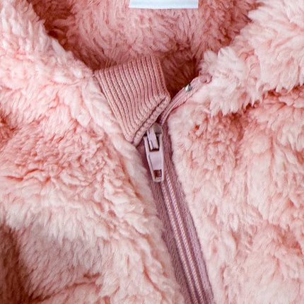 Pink Fluffy Baby Romper Suit with Hood Autumn Winter Warm Cute Crawler Soft Girl Outfit Attention-Grabbing Street Style for Baby