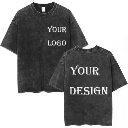 Unisex Cotton Washed T-shirt Customized Printed T-shirt Harajuku Top DIY Your Like Photo or Logo T-shirt Fashion Custom Top