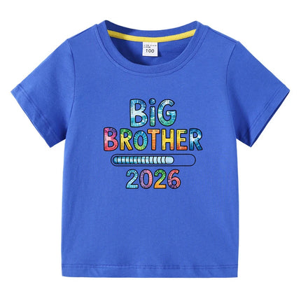 Children's T-shirts 2026 New Design Original Letter Kids Fasion Tops Big Brother Printed Boys Pure Cotton Tees Kids O-Neck Tops