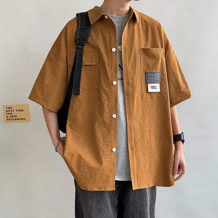 Summer Men Short Sleeve Shirts Japanese Casual Lapel Blouses High Street Multi-pocket Oversized Shirt Fashion Camisas De Hombre