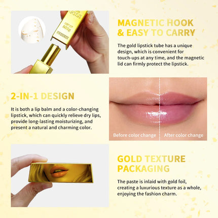 Color Changing Lipstick 2 in 1 Lip Blush Balm 24K Gold Long Lasting Moisturizing Nourishing Lips Plumper Deep Hydration Care