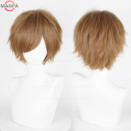 Anime 30cm Short Straight Cosplay Wig Black White Green Brown Purple Blue Gray Red Gold Man Women Heat Resistant Synthetic Hair