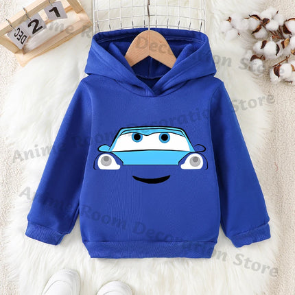 Lightning Mcqueen and Sally Sports Hoodies for Boys Girls Anime Cartoon Cute Hooded Sweatshirt Children Autumn Fashion Clothes