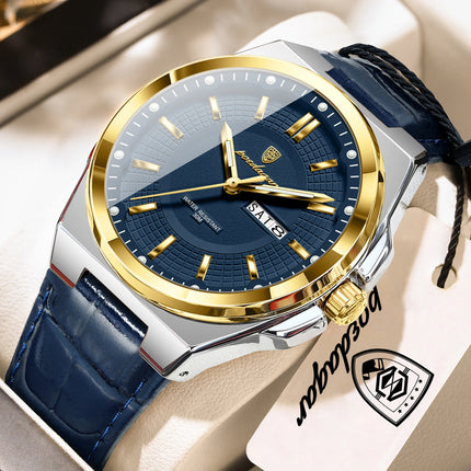 POEDAGAR High Quality Fashion Men's Wristwatch Waterproof Luminous Date Week Business Quartz Men's Watches Leather Men Watch Reloj