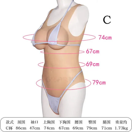 Silicone Bodysuit Artificial Breastplate Sexy Female Tits Fake Boobs Shemale Chest Crossdressing Cosplay Sex Toys For Women Men