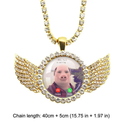For John Pork Is Calling Answer Call Phone Humor Funny Pig Lover Graphic The Moon Necklace Angel Wings Pendant Necklace Jewelry