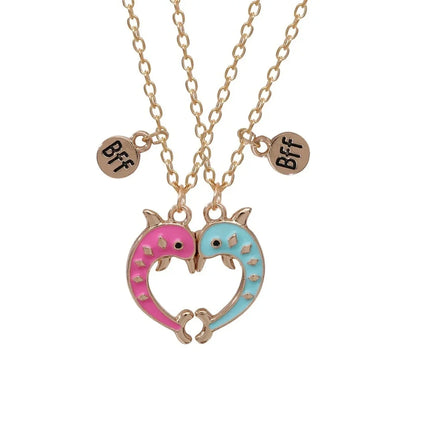 2Pcs Cute Cartoon Animal Magnetic Necklace Exquisite Kawaii Pendant Best Friends Couple Jewelry Accessories Party Birthday Gift