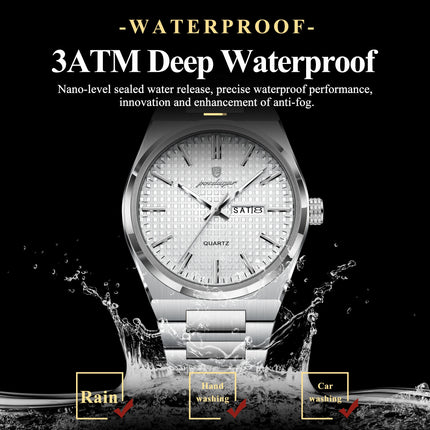 POEDAGAR Original Men's Watch Date Week Waterproof Luminous Stainless Steel Watches For Men Business Men's Quartz Wristwatch Reloj
