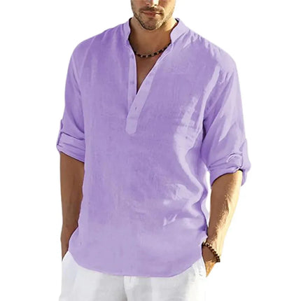 Men's Long Sleeve Cotton Linen Shirt Casual Shirt Oversize Plus Size S-5XL Henley Collar Beach Style Hawaiian Vacation
