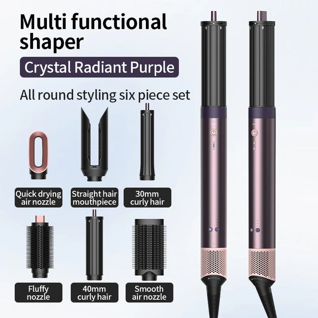 1700W 6-in-1 professional multifunctional hair dryer hot and cold air brush curling iron straightener salon grade fast drying