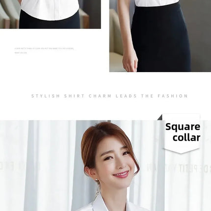 White Women's Shirt Short Sleeve Spring Summer New Work Uniform Formal Long Sleeve Black Blue Professional Clothing Female Blouse