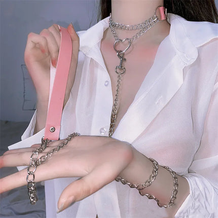 Cosplay Necklace Leash And Collar Bdsm Leather Slave Heart Bell Ring C harm Collars Set For Women Bondage Gothic Choker Accessor