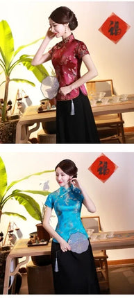 Elegant Ethnic Style Streetwear Cheongsam Qipao Tees Fashion Clothes T-shirts Vintage Shirts for Women Y2k Tops Women Clothing