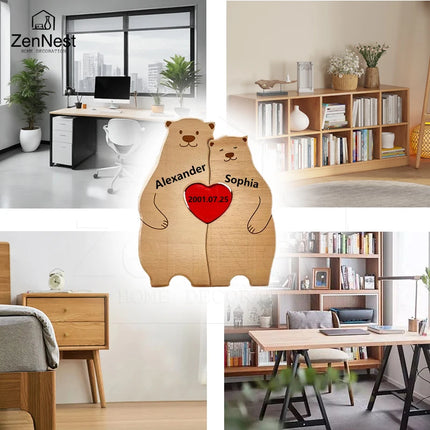 Bear Home Wooden Puzzle Personalized Custom Decor Heart Warmer Birthday Gift Art Puzzle Name Home Decor Thanksgiving Gift