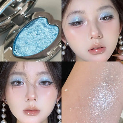 Pearlescent Blue Metallic Eyeshadow Palette Punk Smoky Purple Mashed Potato Waterproof Shimmer Glitter Heart-shaped Eye Shadow