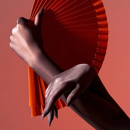 Women Sexy Black Oil Glossy Long Gloves Transparent Silky Summer Sunscreen Sleeves Cosplay Stage Performance Nightclub Dance