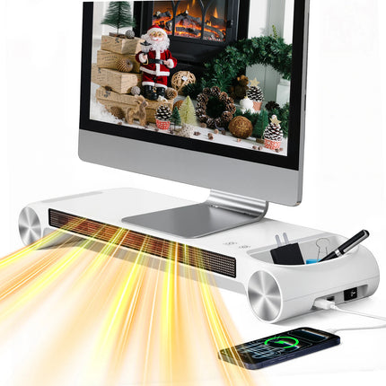 Eary 330W Desktop Space Heater & Monitor Stand for Home Office 2 Heating Setting Electric Heaters with USB Port US Standard Plug