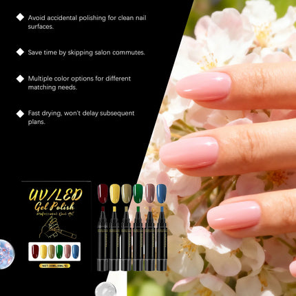 6 Color Nail Polish Pen Bright Color Smooth Drawing Quick Dry Long Wear Easy Grip Portable DIY Nail Creation Nail Art Pens Set