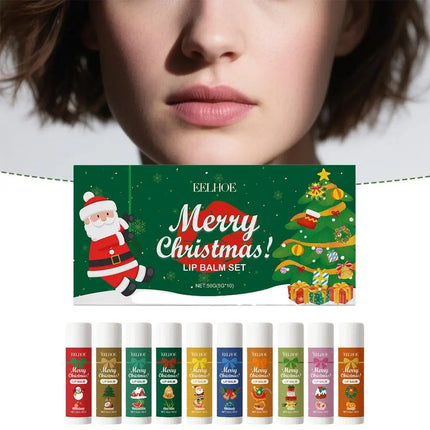 Christmas Themed Lip Balm Set 10pcs Moisturizing Hydrating Lip Balm With Various Flavors Perfect Holiday Gift