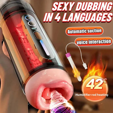 Automatic Double-Headed Realistic Channel Vibrating Penetration Intelligent Voice Deep Vagina Pocket Pussy Adult Sex Toy for Mal