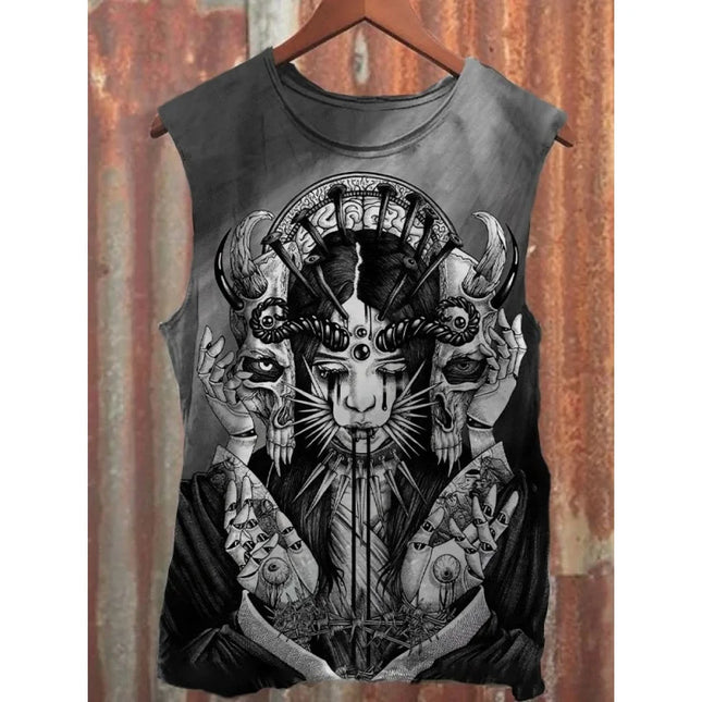 Neutral Tank Retro Satan Curse Sheep 3D Printed Tank Top Punk Style Street Fashion Casual Men's Tank Top Plus Xs-5XL