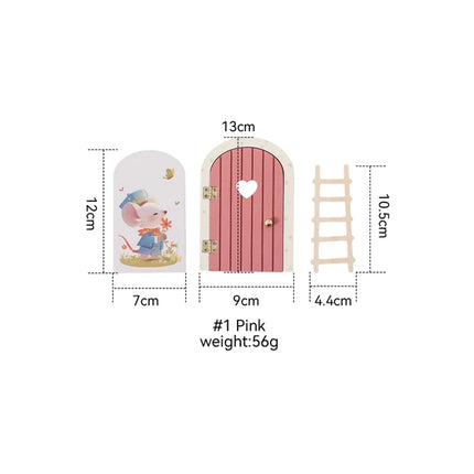 Wooden Elf Door Set Cartoon Room Decor Dollhouse Character Stickers Fairytale-Style Balcony Decor Hanging Ornaments Gift