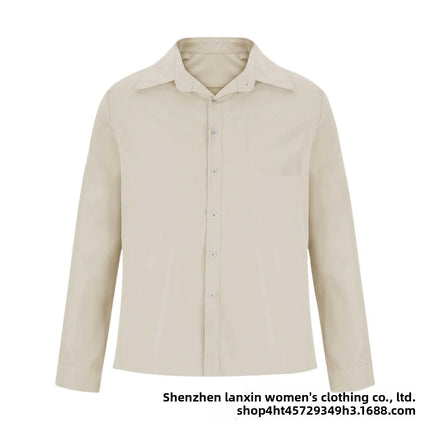 Long Sleeve Collared Men's Shirt Business Commute Style Polyester Fabric Machine Washable Spring Autumn Collection 2025