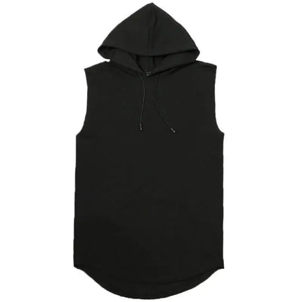 Men's lace up hooded sleeveless vest, men's summer loose solid color hip-hop T-shirt top, sports vest