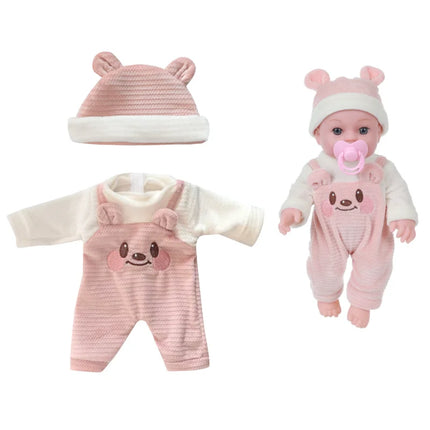 For 12 Inch 30cm Baby Reborn Dolls Outfits Clothing Carry Cot Cartoon Bear Winter Pajamas Jumpsuit Plush Clothes Accessories