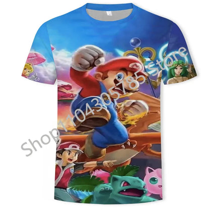 Super Mario Boys Girls Clothes Princess Peach Luigi T-shirt Cool Comfortable Sweat Absorption Short-sleeved Top Baby Show Gifts