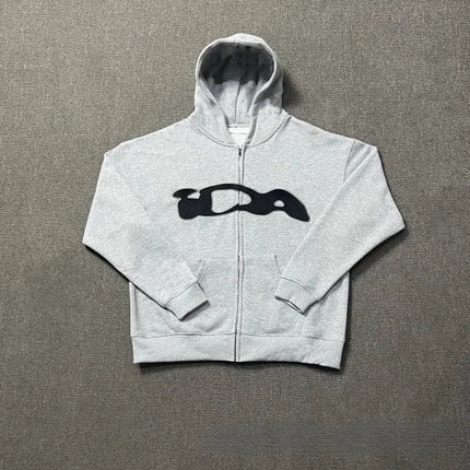 2025European and American Fashion New Trend Letter Print Fleece Loose Casual Zipper Unisex Hooded Sweatshirt Jacket