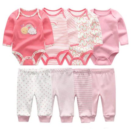 8 Pcs/Lot Bodysuits+Pants Baby Boy Girl Clothing Set Long Sleeve Cotton Unisex Suits Spring Autumn Roupas Para Bebe