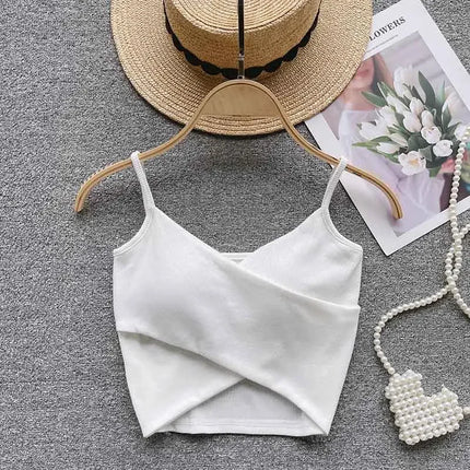 Summer Women's Ribbed Slimming Tank Top Built-in Bra Super Stretch Cross Back Bralette Sexy Layering Camisole Daily Topks
