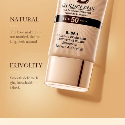 SPF50+ Gold Snail Sunscreen BB Cream Whitening Foundation Concealer Moisturizing Long Lasting Even Skin Tone Makeup Base Primer