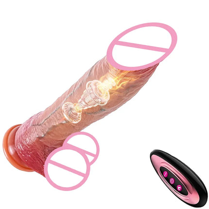 Adult Sex Toy for Women Realistic Dildo Soft Silicone Heating Telescopic G-Spot Vibrator Butt Plug Anal Strap-on Big Penis Massager Female Vaginal Stimulator Masturbation Strap-on with Strong Suction Cup Hands-Free Dick Sex Toy