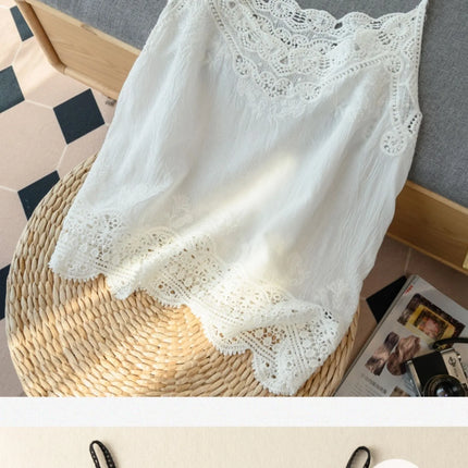 Korean Japanese Brand Lace Hollow out Svel Thin Top Women Summer Loose Linen Csole Vest Inner Wear Tank Top