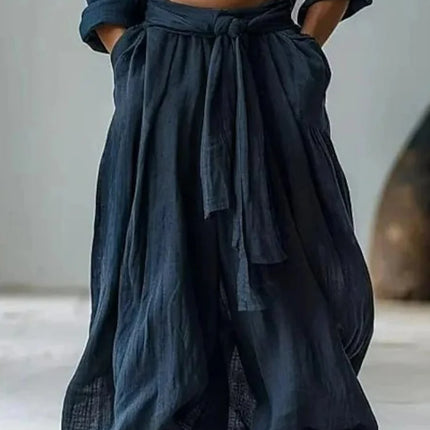 Ethnic Vestidos Casual Cotton And Linen Wide Leg Pants Men's Solid Color Comfortable And Trendy Pleated Pants Men's Streetwear
