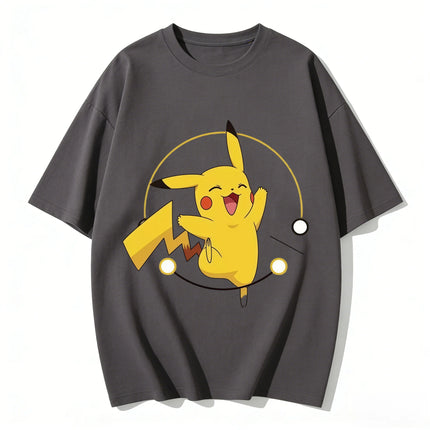2026 New Summer Happy Pikachu Print T Shirt Unisex Loose Casual Tee for Men Women Kids Short Sleeve Tops Cute Pokemon Streetwear