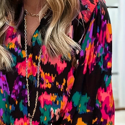 Plus Size 1XL-5XL Women’s Casual Tie-dyed Printed Puff Sleeve Blouse Women Fashion and Comfortable Blouse